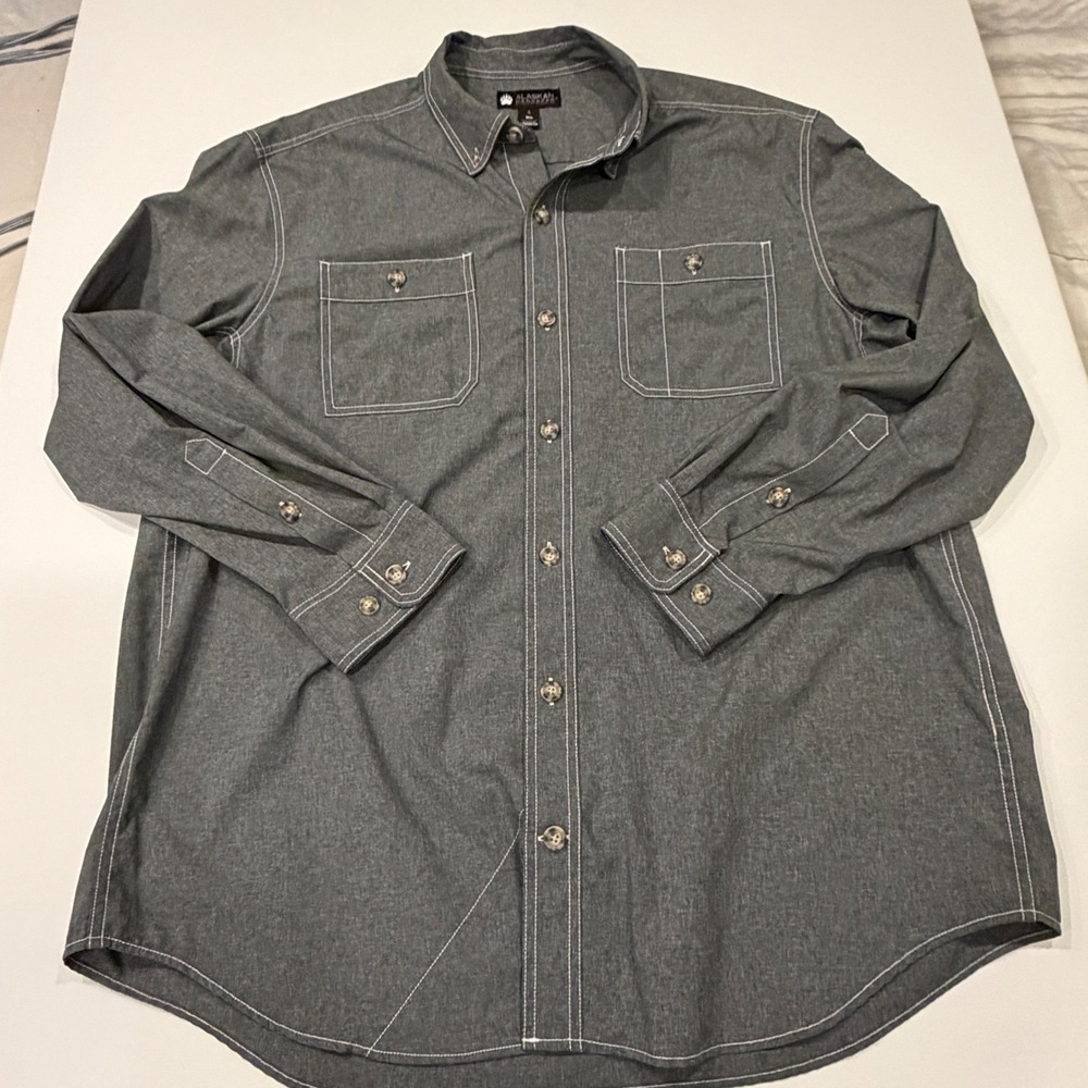 Alaskan Hardgear Duluth Mens XL Gray Chambray Gorpcore Workwear Cabincore Shirt